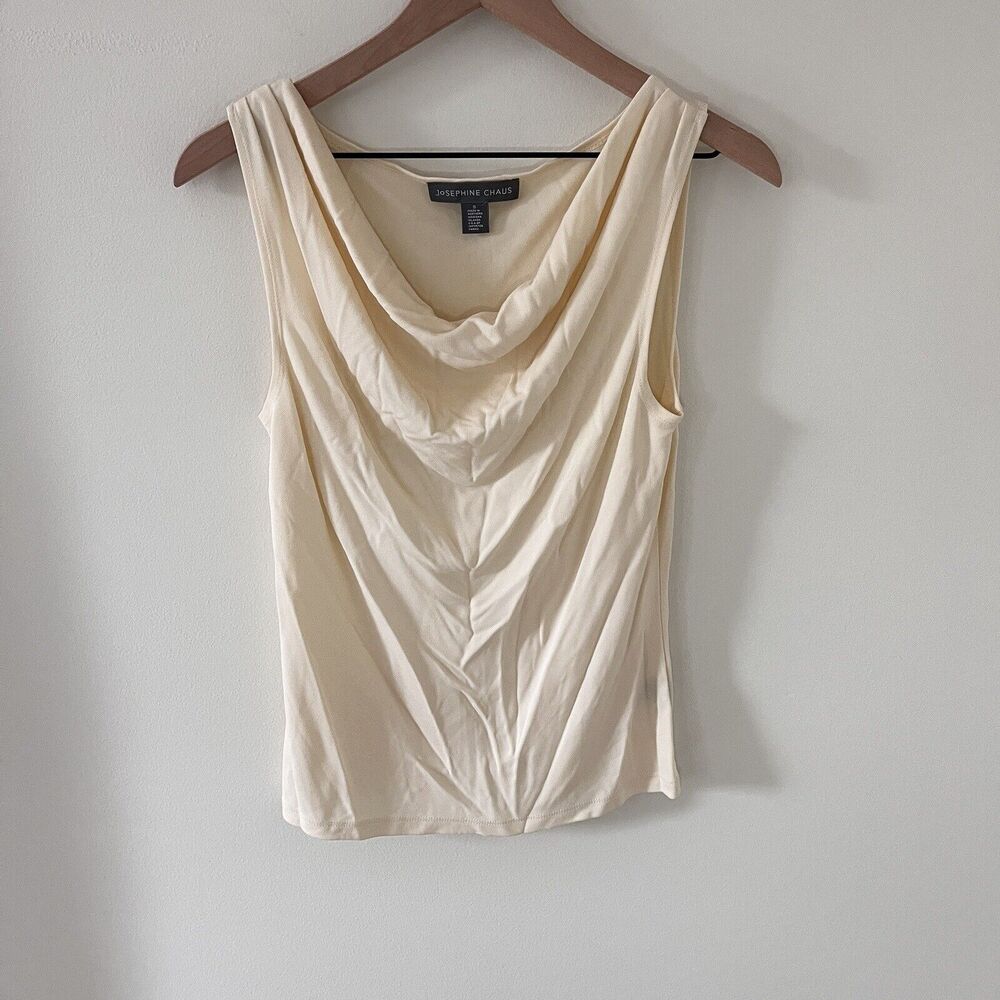 Josephine Chaus Top Womens Cream Beige Cowl Neck Blouse Sleeveless Knit - Small